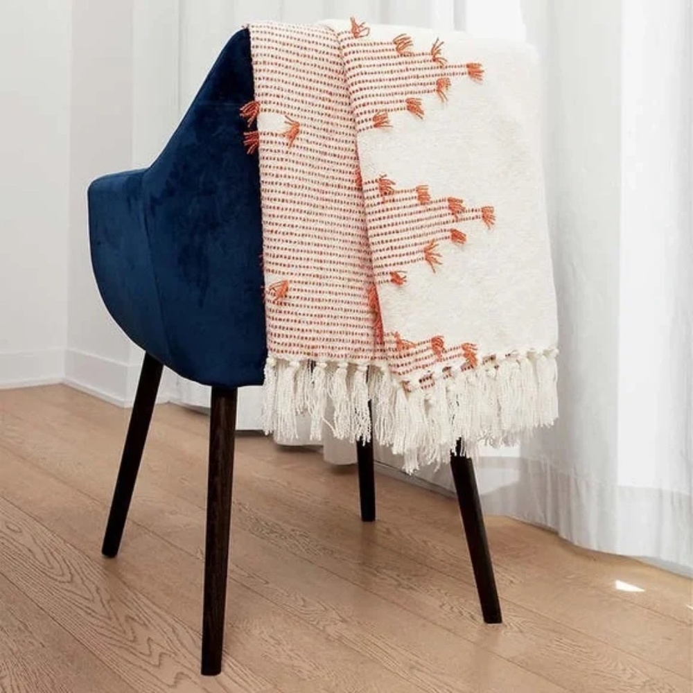 Revolution Home Boho Fringed Throw Cream White / Orange - Picture 5 of 5